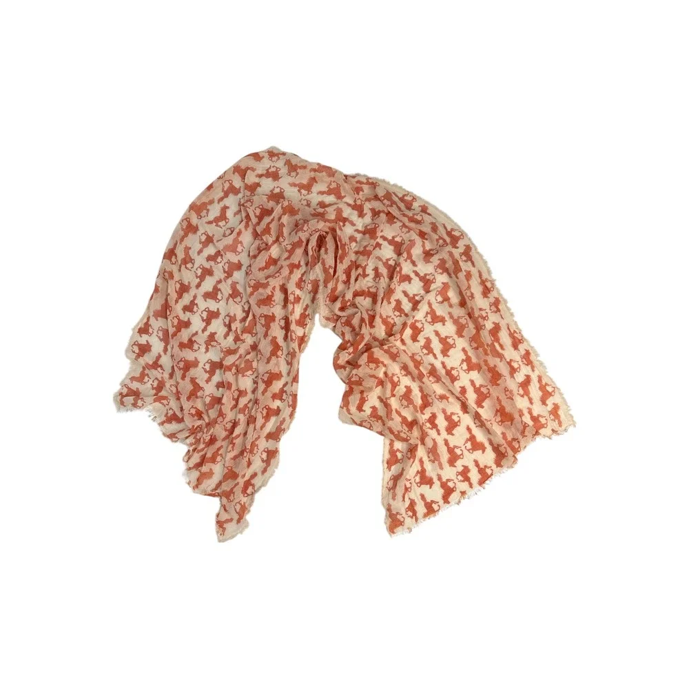 Unbranded Horse Print Scarf Womens OS Orange Excellent Quiet Luxury Preppy